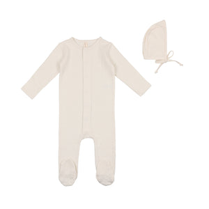 Vanilla dotted pointelle footie and bonnet