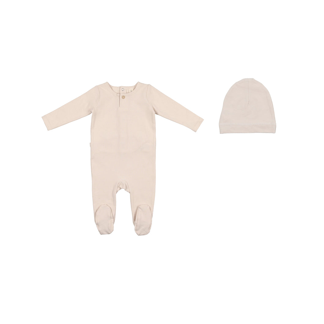 Natural signature solid footie and beanie