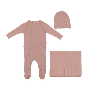 Nude pink pointelle button layette set