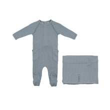 Load image into Gallery viewer, Powder blue pointelle button layette set
