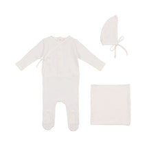 Load image into Gallery viewer, Winter white pointelle wrapover layette set
