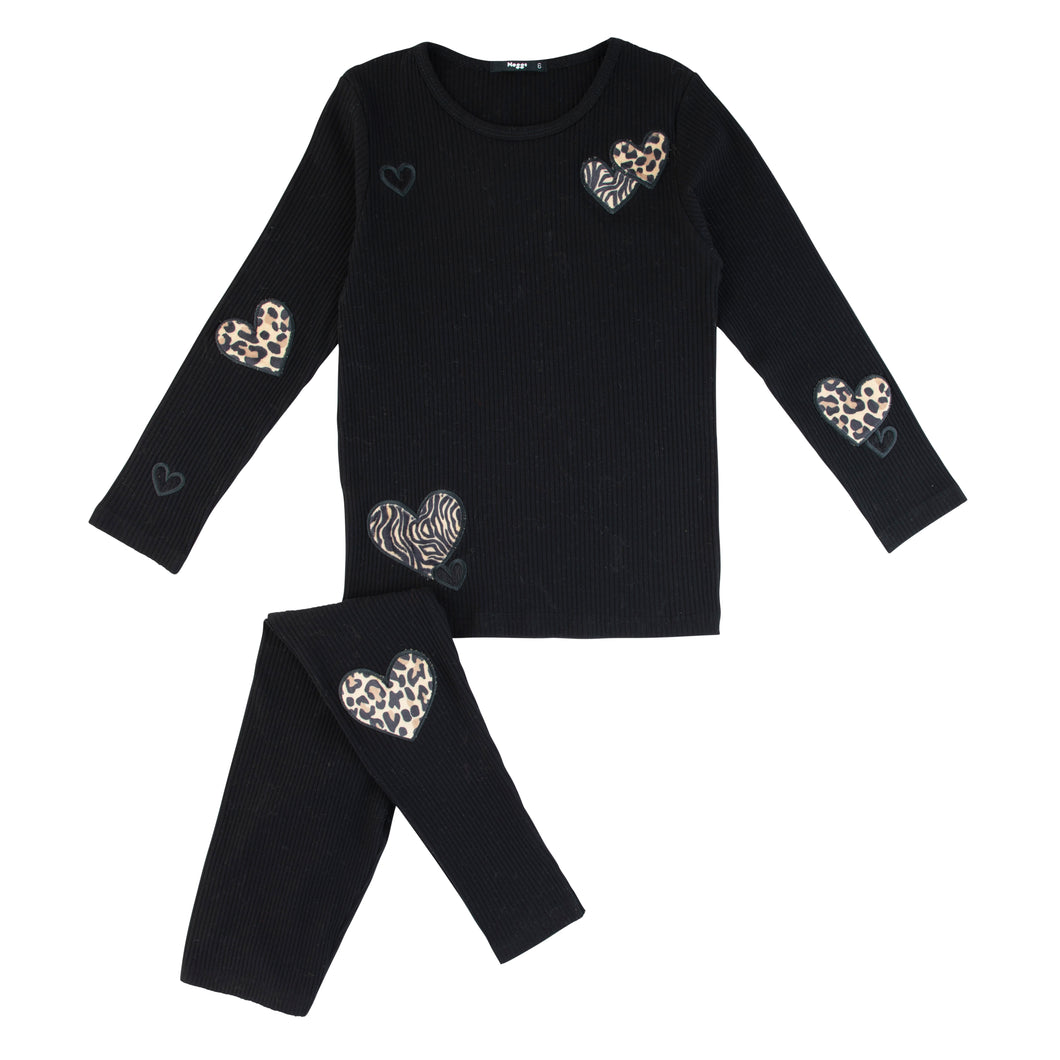 Animal print heart patch loungewear set
