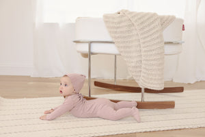 Heather lilac double ribbed footie and beanie