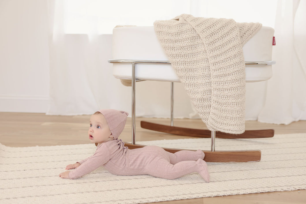Heather lilac double ribbed footie and beanie