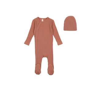 Terracotta side snap rib footie and beanie