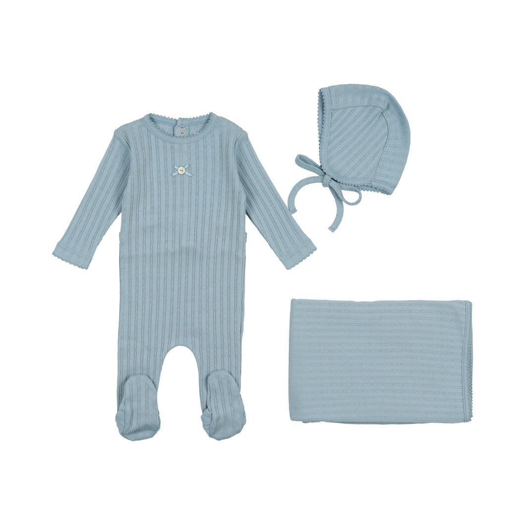 Blue fog pointelle layette set
