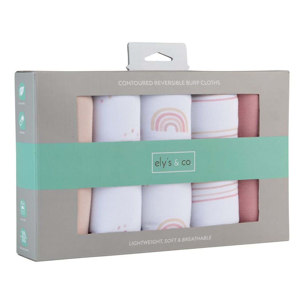 5-pack rainbow reversible burp cloths - Pinks