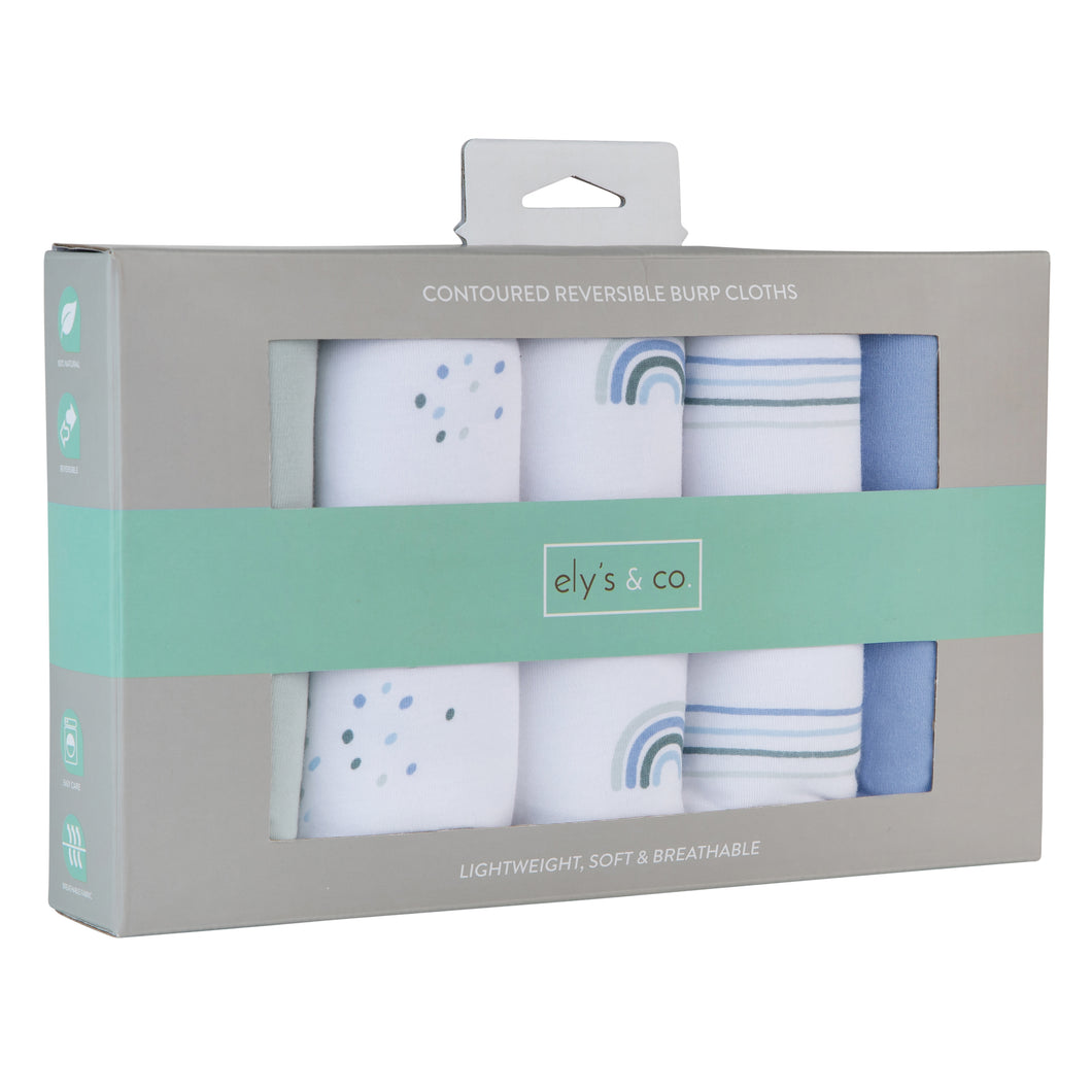 5-pack rainbow reversible burp cloths - Blue