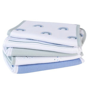 5-pack rainbow reversible burp cloths - Blue