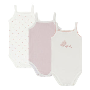 3 pack jersey strap undershirts - pink stripes, floral dot, butterfly