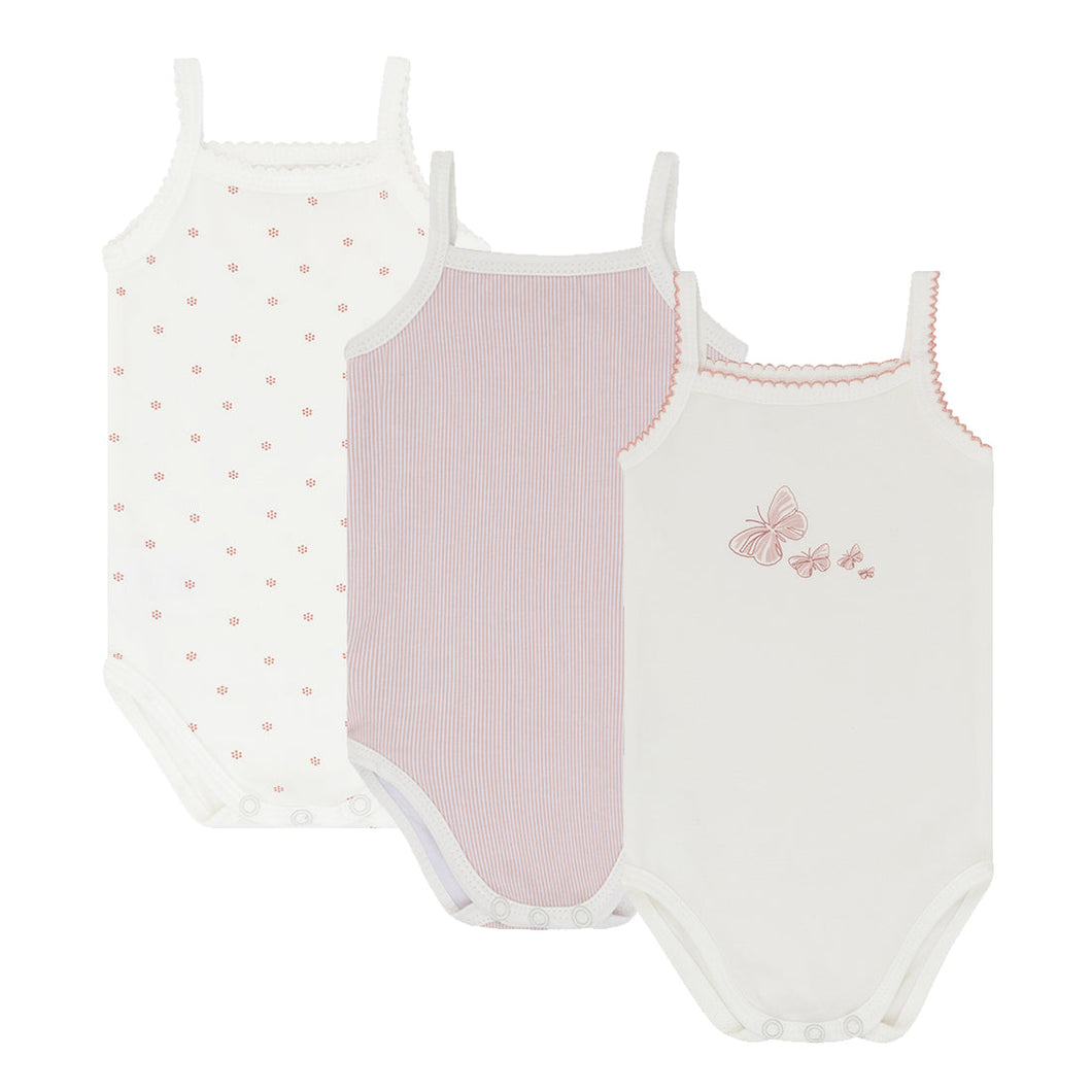 3 pack jersey strap undershirts - pink stripes, floral dot, butterfly