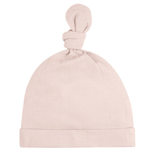 Pink pointelle button footie and beanie
