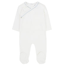 Load image into Gallery viewer, Blue dot wrap footie and bonnet
