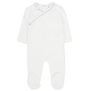 Blue dot wrap footie and bonnet