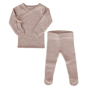 Mauve cross stitch knit 4 pc layette set