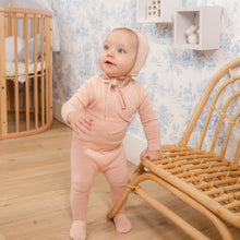 Load image into Gallery viewer, Juliette - tea rose knit footie with bonnet
