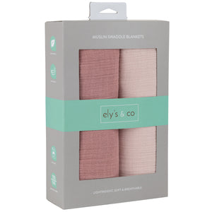 Solid cranberry and dusty pink 2-pack muslin swaddles