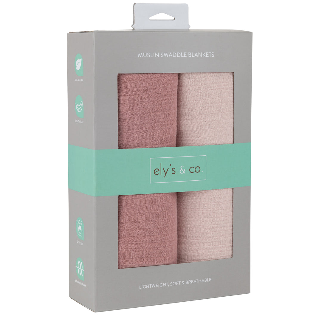 Solid cranberry and dusty pink 2-pack muslin swaddles
