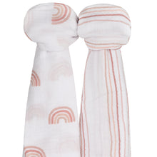 Load image into Gallery viewer, Pink rainbow 2-pack muslin swaddles
