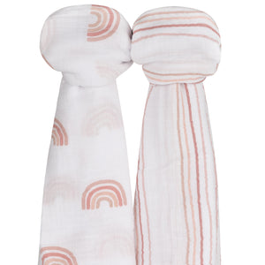 Pink rainbow 2-pack muslin swaddles