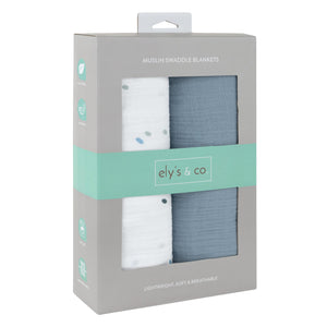 Blue solid and dot 2-pack muslin swaddles