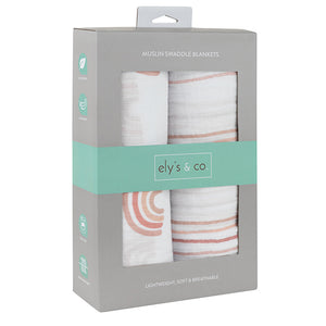 Pink rainbow 2-pack muslin swaddles