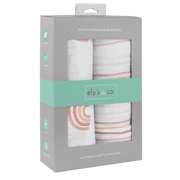 Pink rainbow 2-pack muslin swaddles