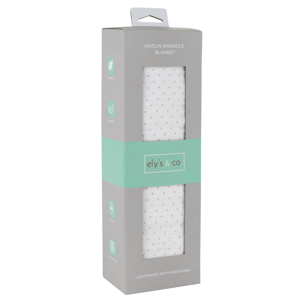 Single Pack Muslin Swaddle - Dusty pink pin dot on white