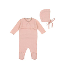 Load image into Gallery viewer, Juliette - tea rose knit footie with bonnet
