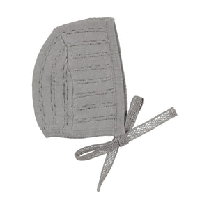 Slate pointelle knit footie and bonnet