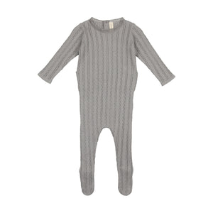 Slate pointelle knit footie and bonnet