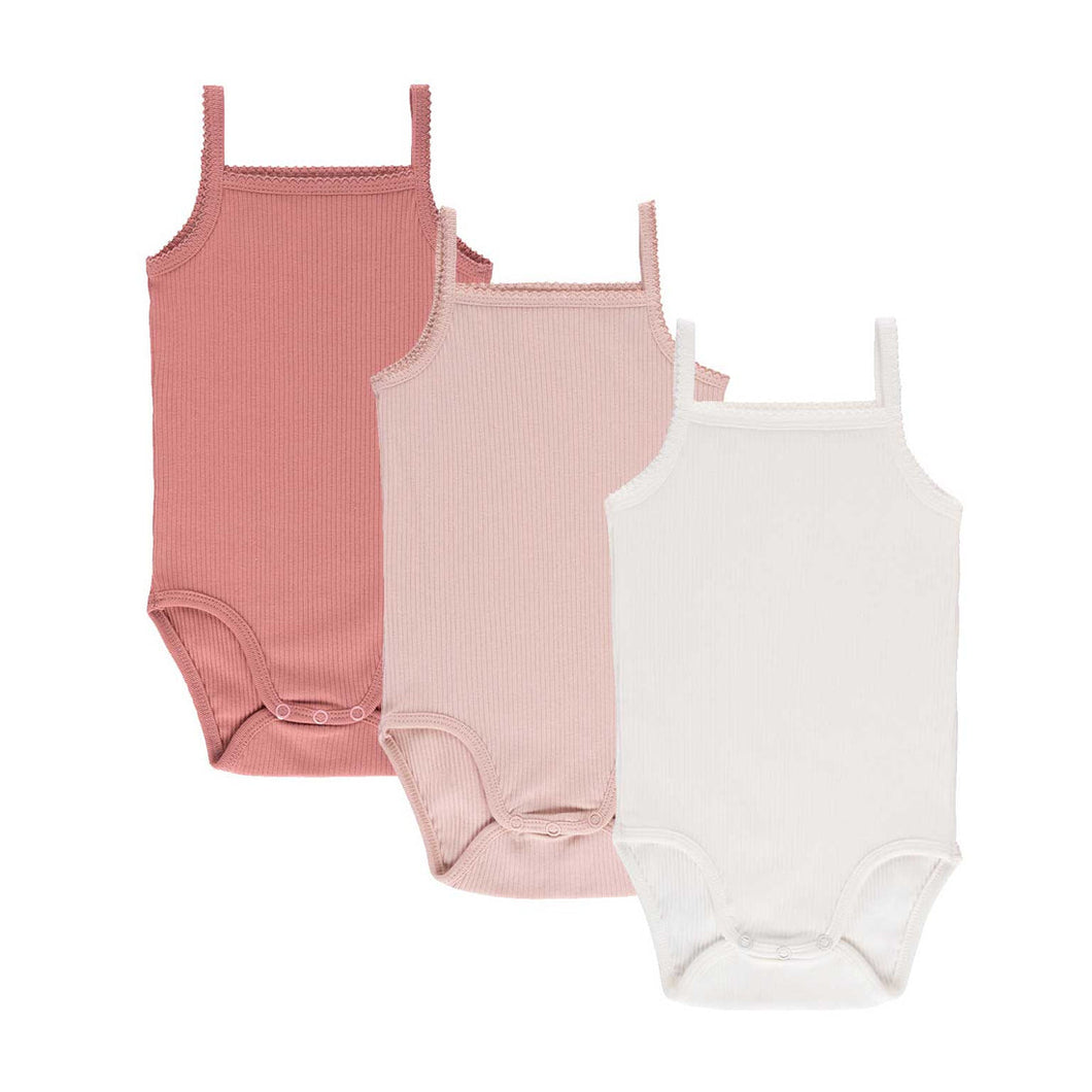3 pack ribbed strap undershirts - 2 pinks, 1 ivory
