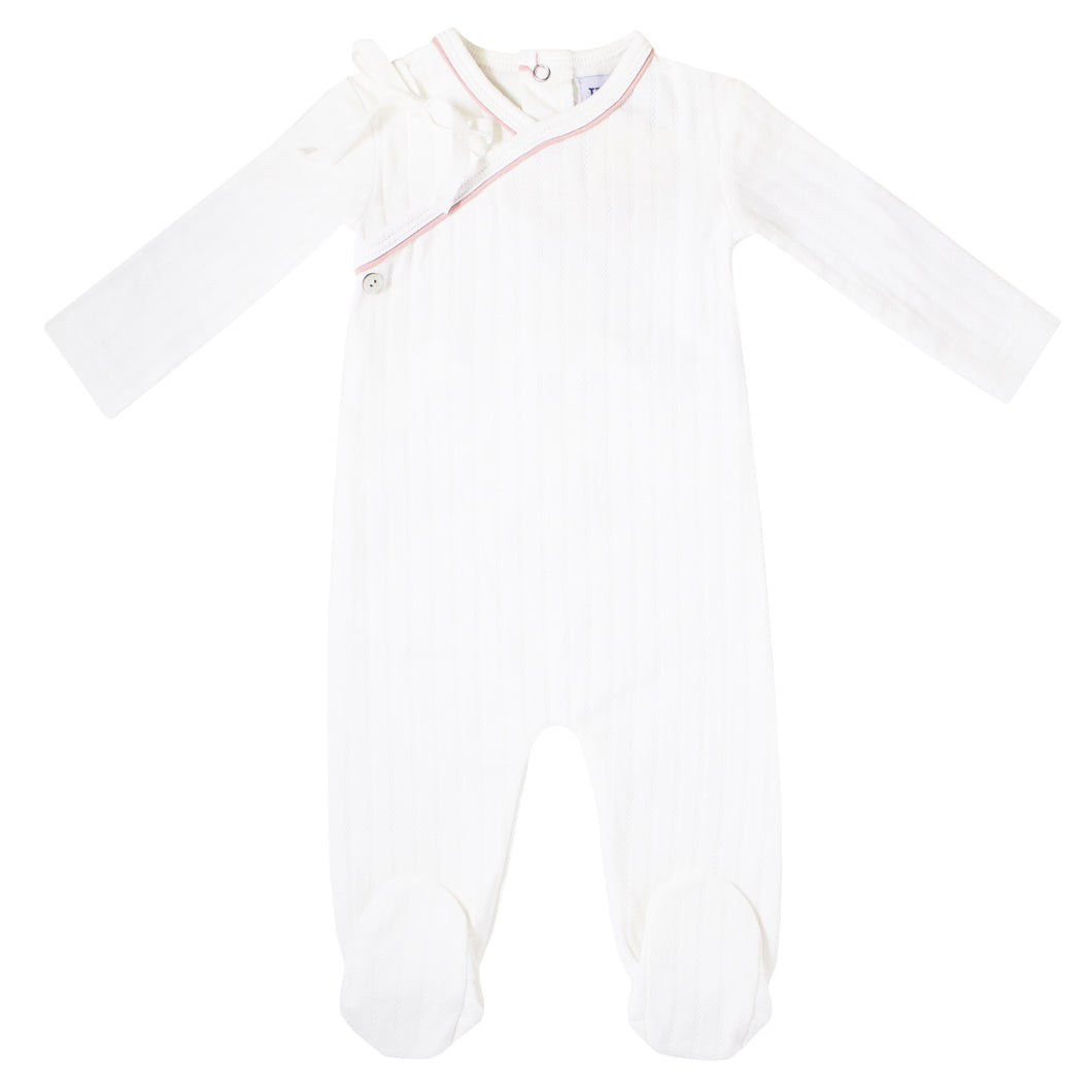 Pink quilted bebe footie and bonnet