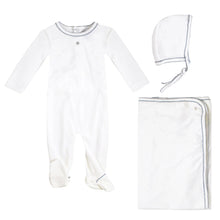 Load image into Gallery viewer, Blue velour dot layette set
