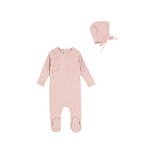 Load image into Gallery viewer, Blush classic ribbed footie with bonnet
