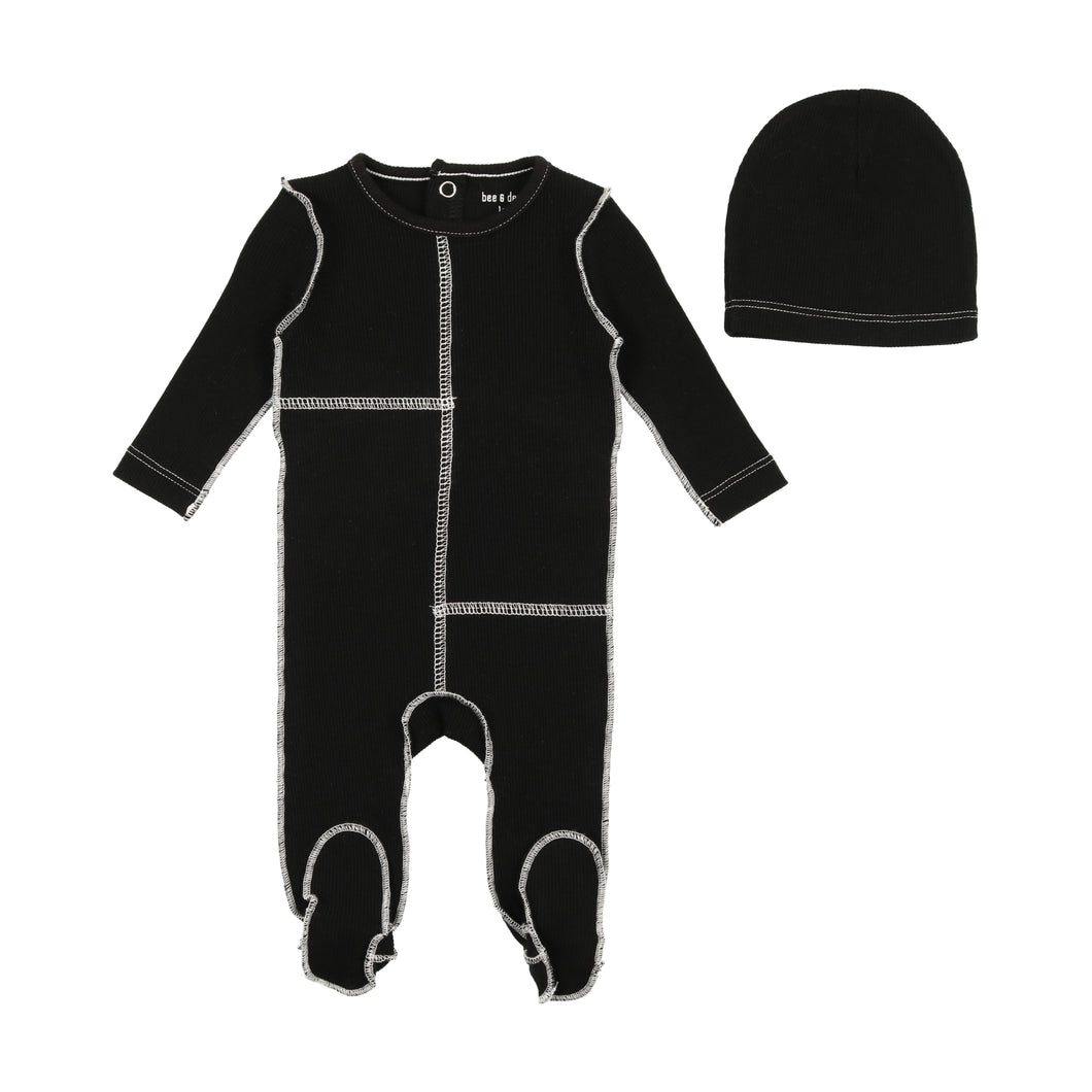 Contrast stitch collection - Black contrast footie with beanie