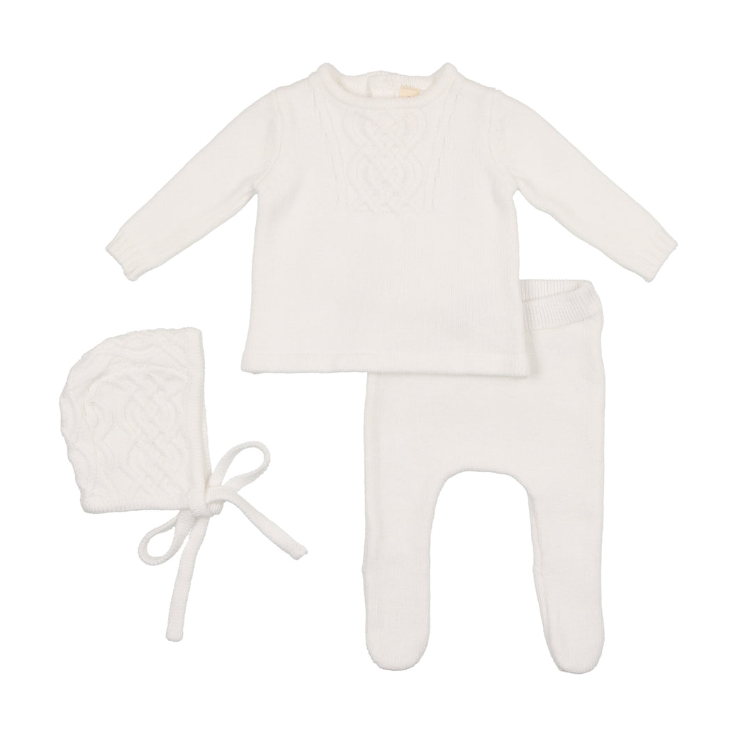 Pure white cable knit bris set
