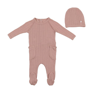 Nude pink pointelle button layette set