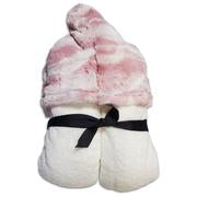 White hooded towel with pink marble fur